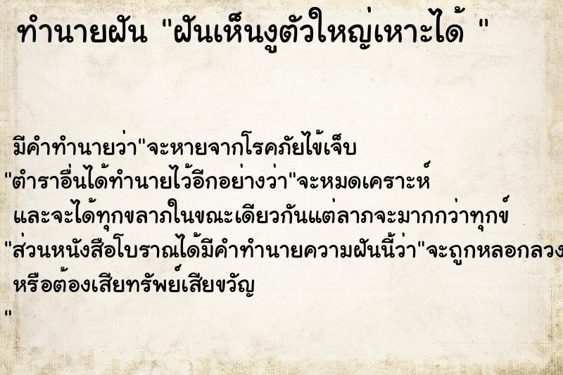 ทำนายฝัน ฝันเห็นงูตัวใหญ่เหาะได้ 